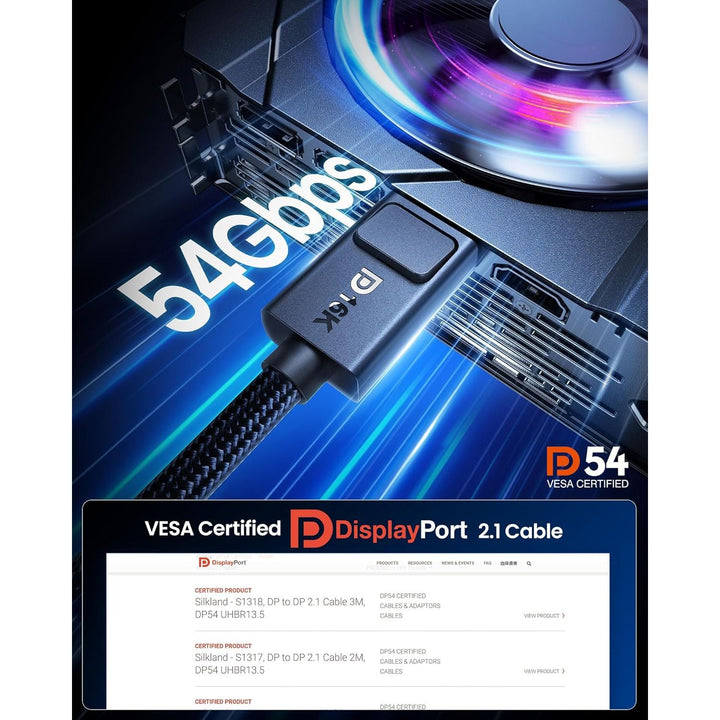 Silkland 54Gbps DisplayPort Cable 2.1 10FT [VESA Certified], [8K@165Hz, 4K@500Hz 360Hz 240Hz] DP 2.1 Cable, HDR HDCP DSC 1.2a Display Port Cord Compatible FreeSync G - Sync Gaming Monitor 4090 7900XTX - Just Closeouts Canada Inc.