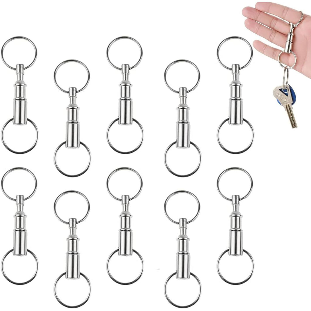 Silver detachable quick-release keychains, ten-piece set, view 1