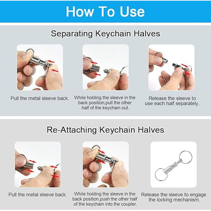 Silver detachable quick-release keychains, ten-piece set, view 4