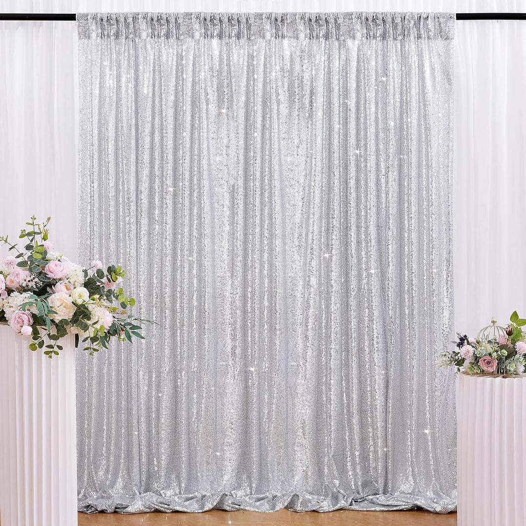 Silver Sequin Backdrop Curtain, 4 × 8 ft - Just Closeouts Canada Inc.X001OV140Z