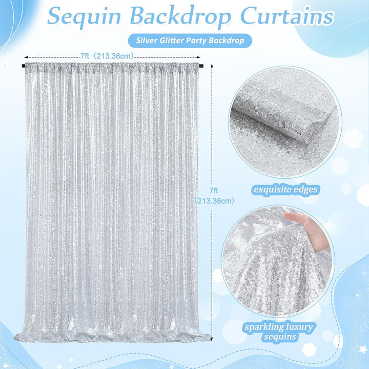 Silver Sequin Backdrop Curtain, 7 × 7 ft - Just Closeouts Canada Inc.X004A9H0KL