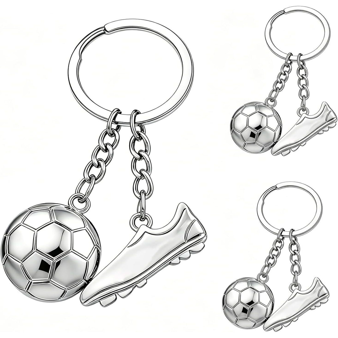 Silver soccer ball and shoe charm keychain, source view 1