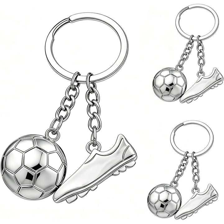 Silver soccer ball and shoe charm keychain, source view 1