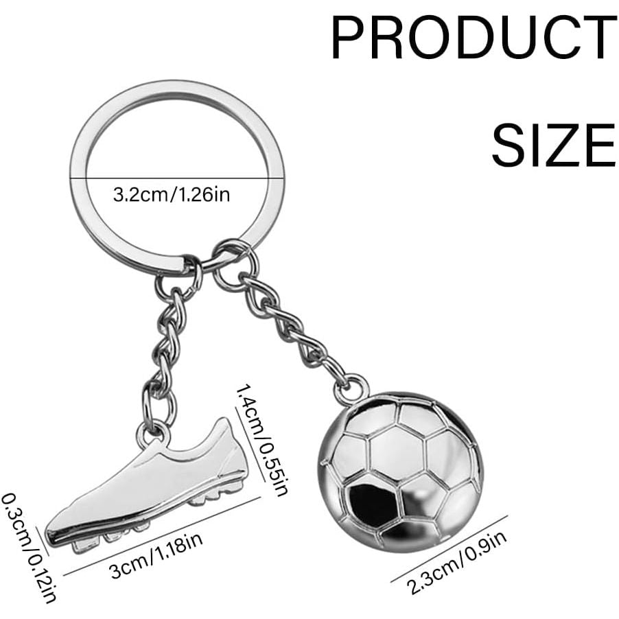 Silver soccer ball and shoe charm keychain, source view 2