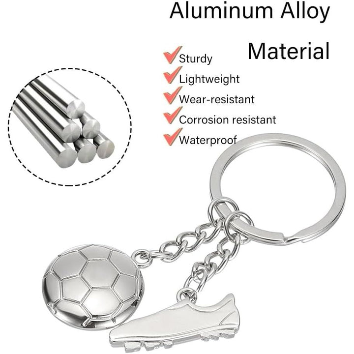 Silver soccer ball and shoe charm keychain, source view 3