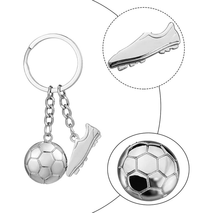 Silver soccer ball and shoe charm keychain, source view 4