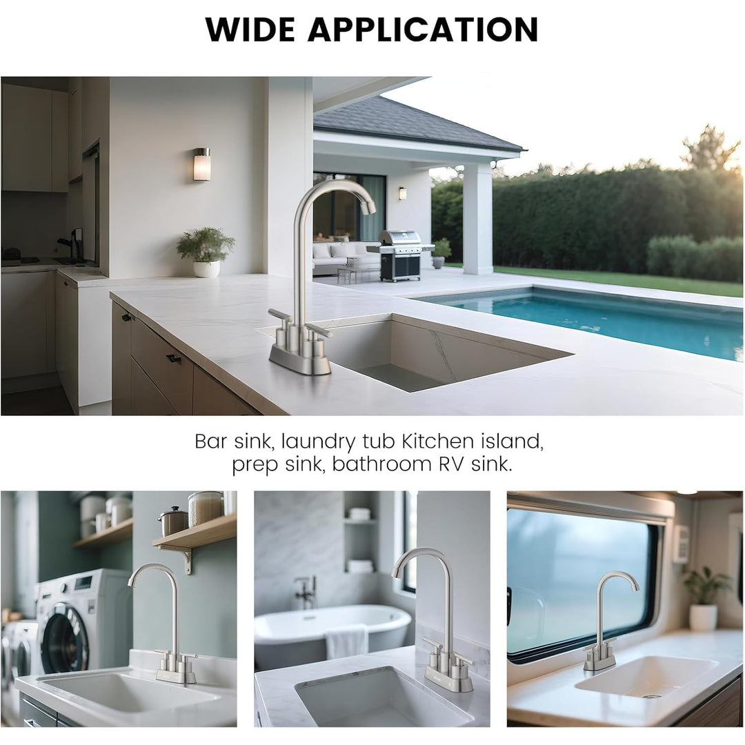 Sink Faucet 4 Inch Center Deck Mount, Stainless Steel High Arch 2 Hole Utility Sink Faucets with Dual Lever Handles for Laundry Kitchen Campers (Brushed Nickel) - Just Closeouts Canada Inc.