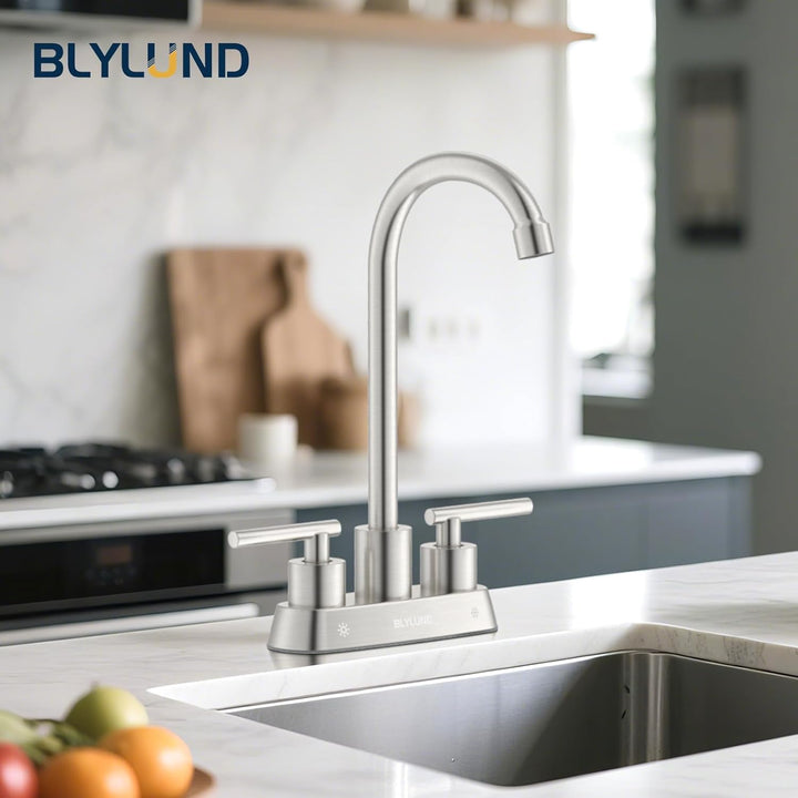 Sink Faucet 4 Inch Center Deck Mount, Stainless Steel High Arch 2 Hole Utility Sink Faucets with Dual Lever Handles for Laundry Kitchen Campers (Brushed Nickel) - Just Closeouts Canada Inc.