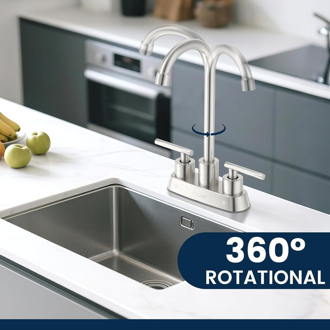 Sink Faucet 4 Inch Center Deck Mount, Stainless Steel High Arch 2 Hole Utility Sink Faucets with Dual Lever Handles for Laundry Kitchen Campers (Brushed Nickel) - Just Closeouts Canada Inc.