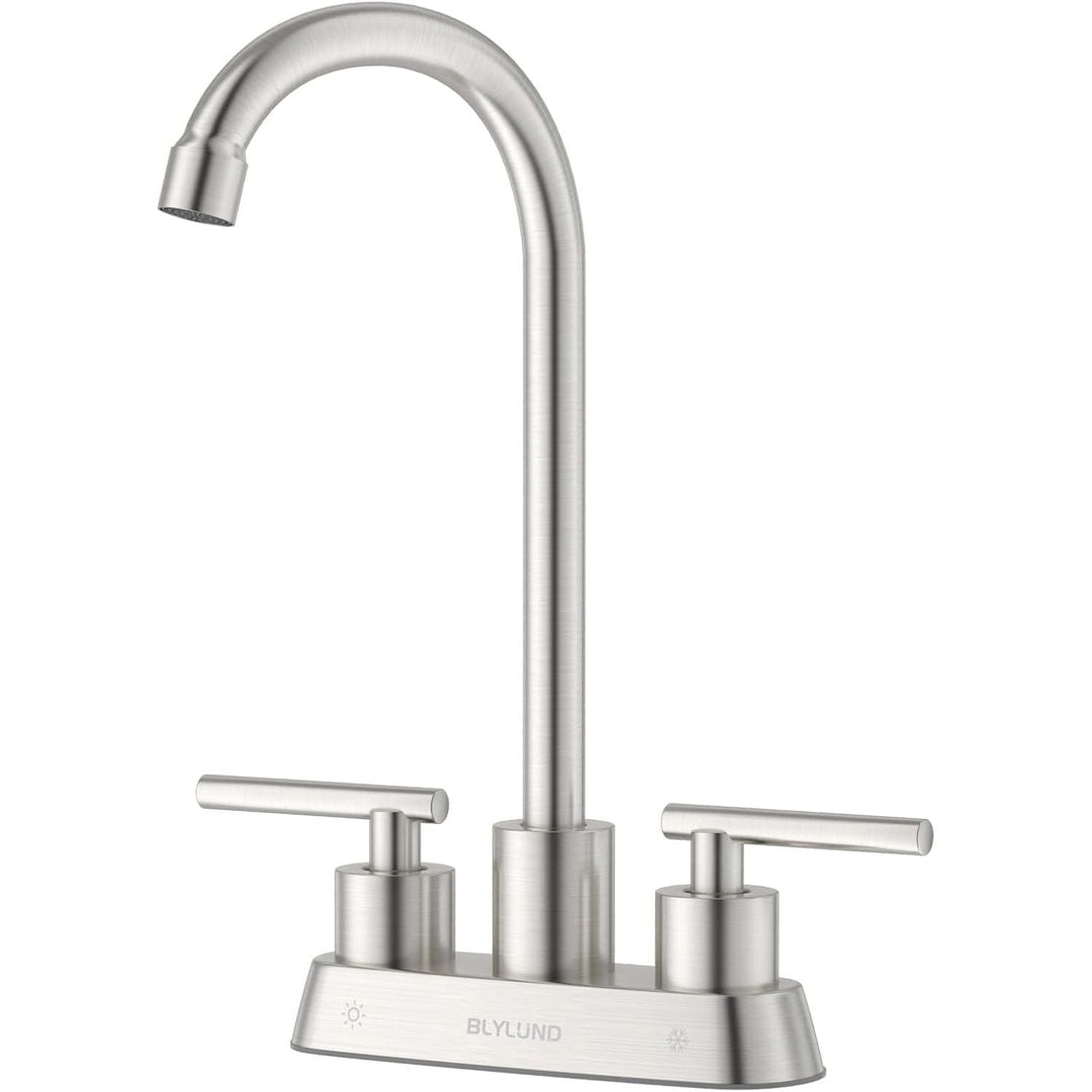 Sink Faucet 4 Inch Center Deck Mount, Stainless Steel High Arch 2 Hole Utility Sink Faucets with Dual Lever Handles for Laundry Kitchen Campers (Brushed Nickel) - Just Closeouts Canada Inc.