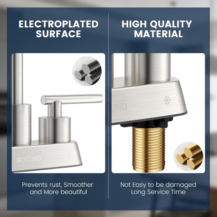 Sink Faucet 4 Inch Center Deck Mount, Stainless Steel High Arch 2 Hole Utility Sink Faucets with Dual Lever Handles for Laundry Kitchen Campers (Brushed Nickel) - Just Closeouts Canada Inc.