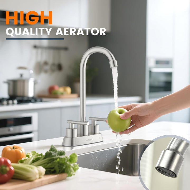 Sink Faucet 4 Inch Center Deck Mount, Stainless Steel High Arch 2 Hole Utility Sink Faucets with Dual Lever Handles for Laundry Kitchen Campers (Brushed Nickel) - Just Closeouts Canada Inc.