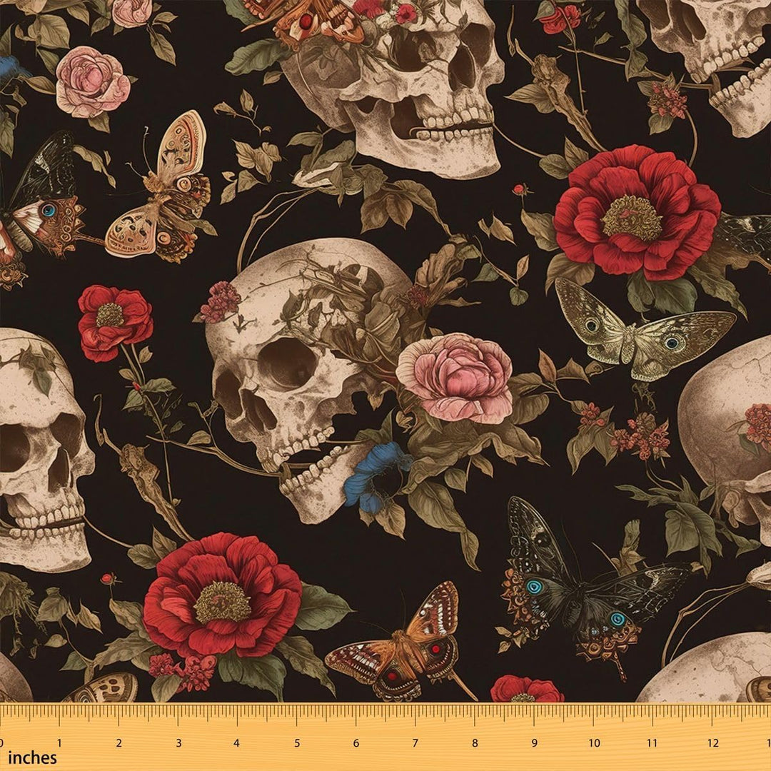 Skull, Rose & Moth Print Upholstery Fabric, 1 Yard - Just Closeouts Canada Inc.X004E7DZ71