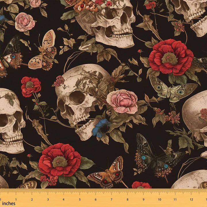 Skull, Rose & Moth Print Upholstery Fabric, 1 Yard - Just Closeouts Canada Inc.X004E7DZ71