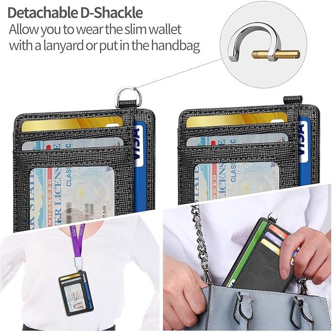 Slim Minimalist Front Pocket Wallet, RFID Blocking Credit Card Holder Wallet with Detachable D-Shackle for Men Women - Just Closeouts Canada Inc.