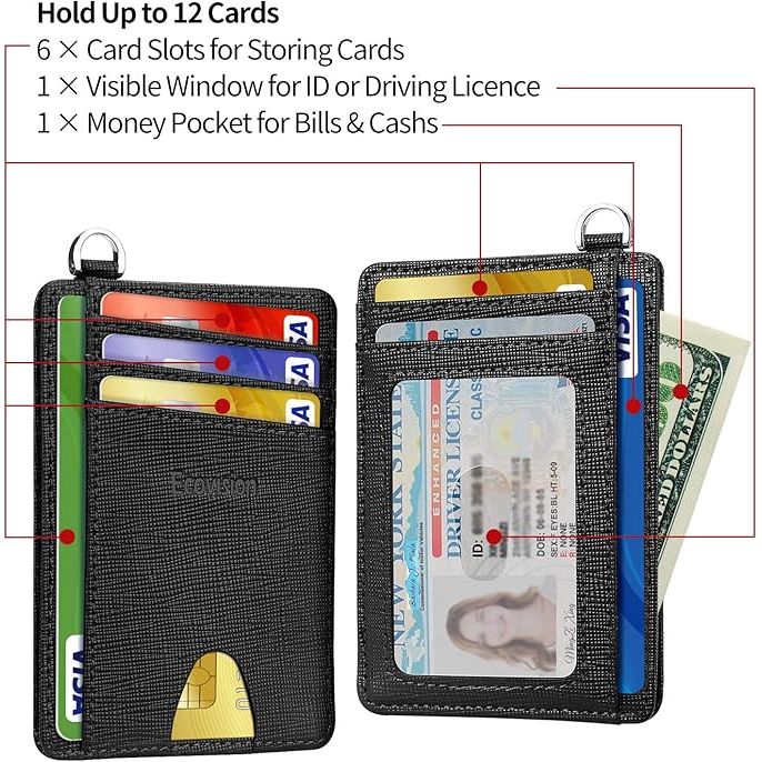 Slim Minimalist Front Pocket Wallet, RFID Blocking Credit Card Holder Wallet with Detachable D-Shackle for Men Women - Just Closeouts Canada Inc.