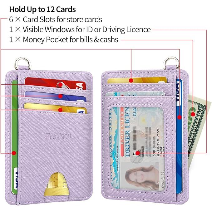 Slim Minimalist Front Pocket Wallet, RFID Blocking Credit Card Holder Wallet with Detachable D-Shackle for Men Women, Lilac - Just Closeouts Canada Inc.
