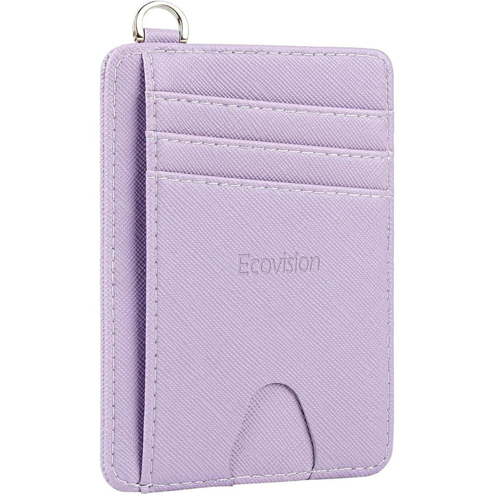 Slim Minimalist Front Pocket Wallet, RFID Blocking Credit Card Holder Wallet with Detachable D-Shackle for Men Women, Lilac - Just Closeouts Canada Inc.