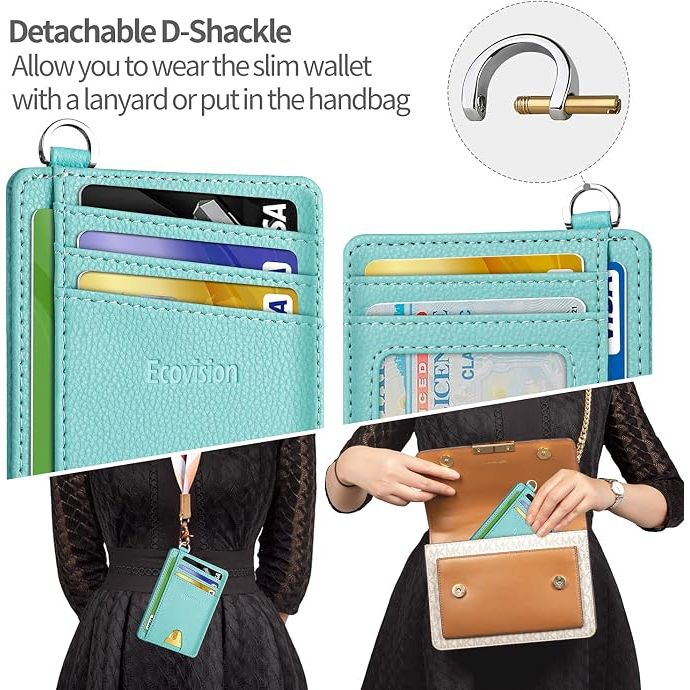 Slim Minimalist Front Pocket Wallet, RFID Blocking Credit Card Holder Wallet with Detachable D-Shackle for Men Women, Ocean Blue - Just Closeouts Canada Inc.