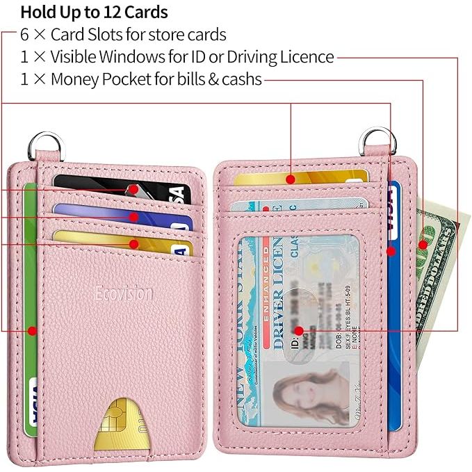Slim Minimalist Front Pocket Wallet, RFID Blocking Credit Card Holder Wallet with Detachable D-Shackle for Men Women, Pink - Just Closeouts Canada Inc.