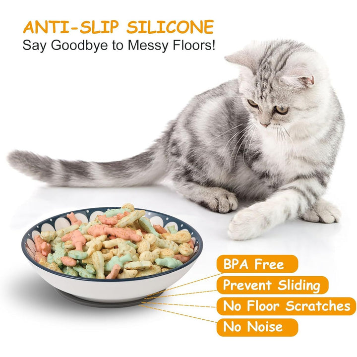 Small Ceramic Cat Food Bowl - Wide Shallow Cat Bowl with Non - Slip Mat - Whisker Friendly Cat Feeding Bowls - Japanese Style Cute Cat Dish - Cat Plates - Dishwasher Safe - Set of 6 - 8.5 oz（5.75 inch - Just Closeouts Canada Inc.X0040IF2YD