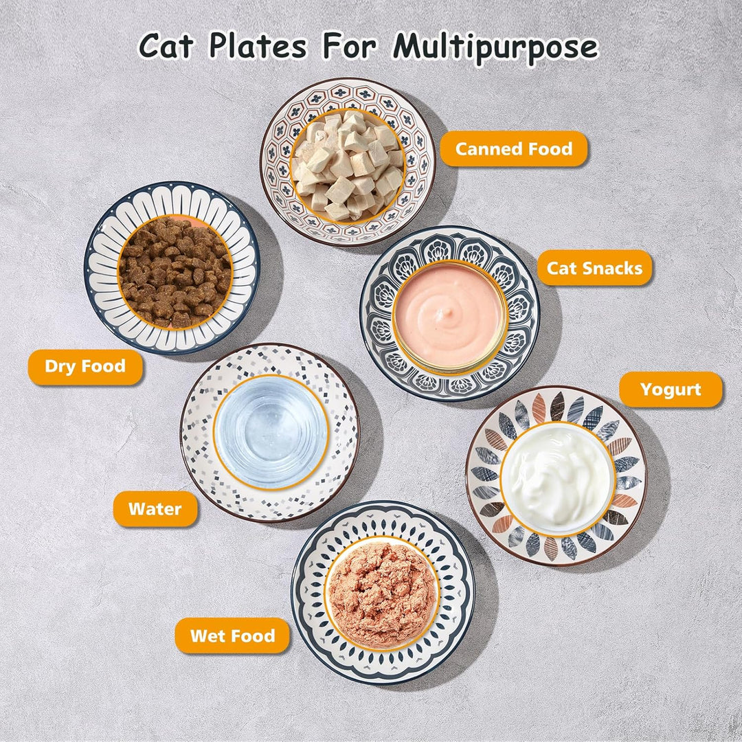 Small Ceramic Cat Food Bowl - Wide Shallow Cat Bowl with Non - Slip Mat - Whisker Friendly Cat Feeding Bowls - Japanese Style Cute Cat Dish - Cat Plates - Dishwasher Safe - Set of 6 - 8.5 oz（5.75 inch - Just Closeouts Canada Inc.X0040IF2YD