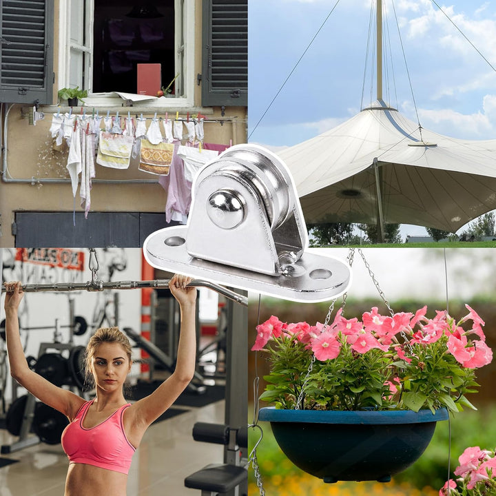 Small Pulley Block 1" Stainless Steel Mini Duplex Pulley Roller Frictionless Silent Wheel Heavy Duty Fixed Pulley Loading 176 lb for Rope Cable Cord Guide & Wall Ceiling Mount DIY Project - 8 Pack - Just Closeouts Canada Inc.