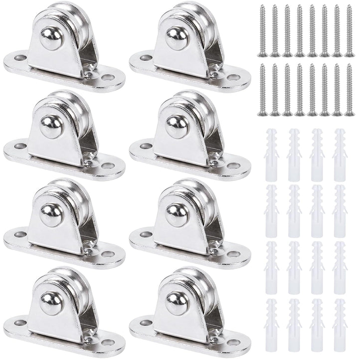 Small Pulley Block 1" Stainless Steel Mini Duplex Pulley Roller Frictionless Silent Wheel Heavy Duty Fixed Pulley Loading 176 lb for Rope Cable Cord Guide & Wall Ceiling Mount DIY Project - 8 Pack - Just Closeouts Canada Inc.