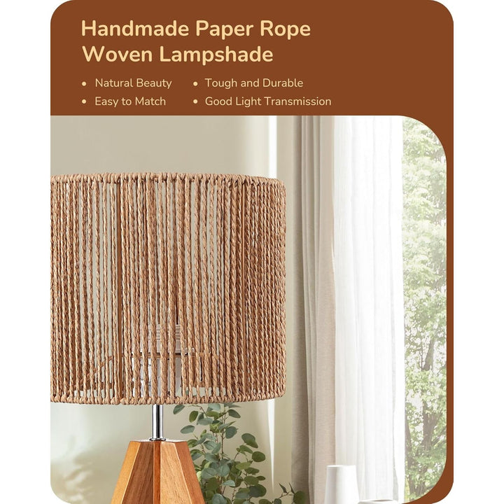 Small Rattan Table Lamp, Wood Tripod Bedside Lamp, Boho Nightstand Lamp for Living Room, End Table, Office, E26 Base, Natural Style - Just Closeouts Canada Inc.X004896O8H