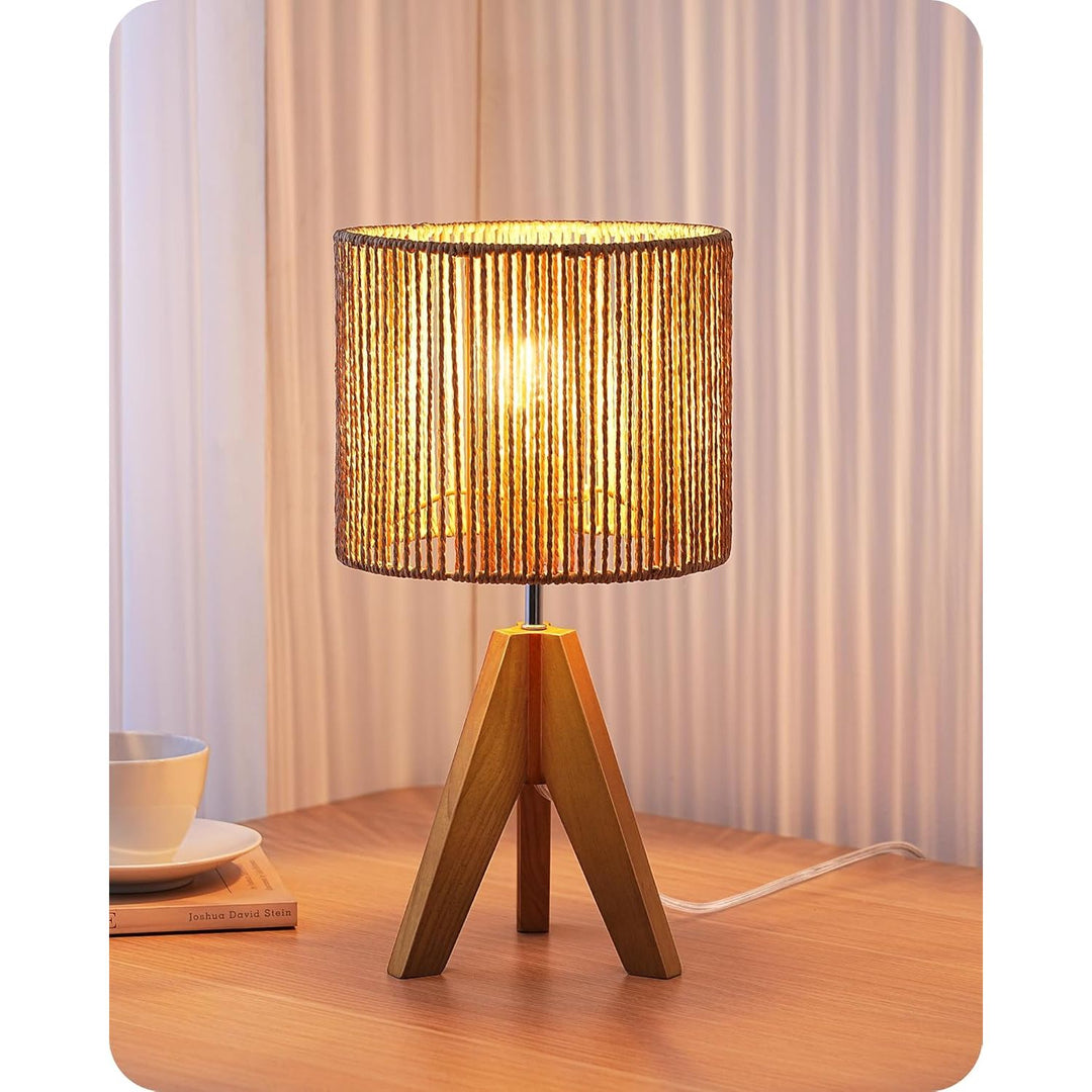 Small Rattan Table Lamp, Wood Tripod Bedside Lamp, Boho Nightstand Lamp for Living Room, End Table, Office, E26 Base, Natural Style - Just Closeouts Canada Inc.X004896O8H