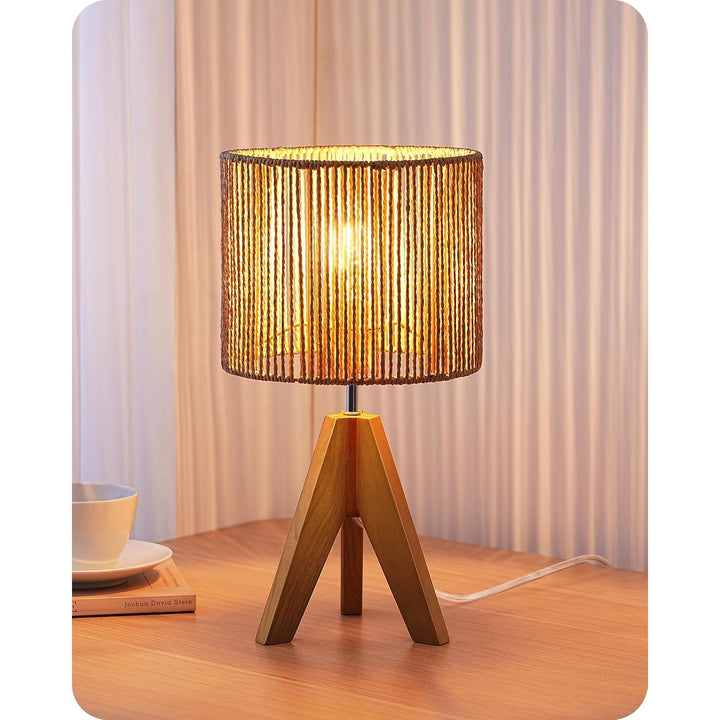Small Rattan Table Lamp, Wood Tripod Bedside Lamp, Boho Nightstand Lamp for Living Room, End Table, Office, E26 Base, Natural Style - Just Closeouts Canada Inc.X004896O8H