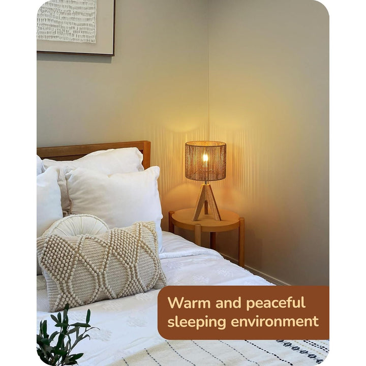 Small Rattan Table Lamp, Wood Tripod Bedside Lamp, Boho Nightstand Lamp for Living Room, End Table, Office, E26 Base, Natural Style - Just Closeouts Canada Inc.X004896O8H