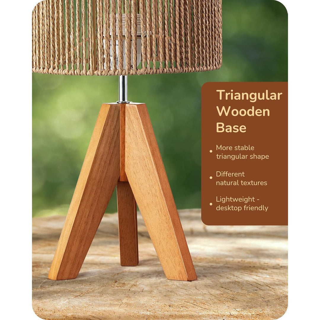 Small Rattan Table Lamp, Wood Tripod Bedside Lamp, Boho Nightstand Lamp for Living Room, End Table, Office, E26 Base, Natural Style - Just Closeouts Canada Inc.X004896O8H