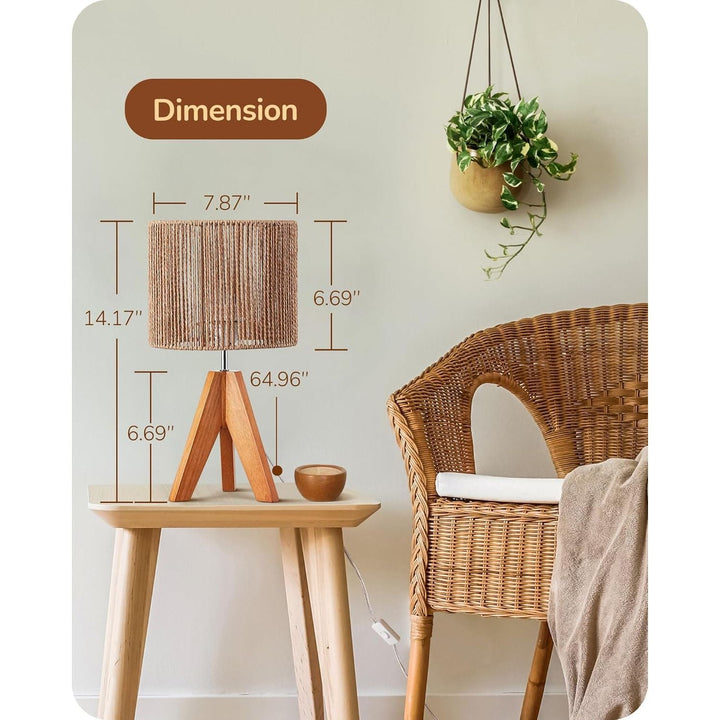 Small Rattan Table Lamp, Wood Tripod Bedside Lamp, Boho Nightstand Lamp for Living Room, End Table, Office, E26 Base, Natural Style - Just Closeouts Canada Inc.X004896O8H