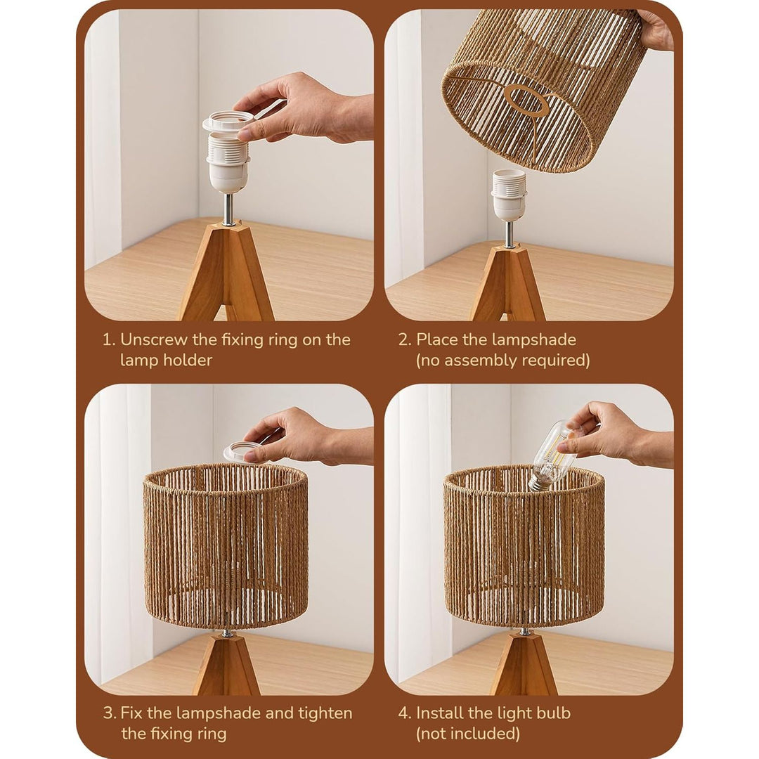 Small Rattan Table Lamp, Wood Tripod Bedside Lamp, Boho Nightstand Lamp for Living Room, End Table, Office, E26 Base, Natural Style - Just Closeouts Canada Inc.X004896O8H