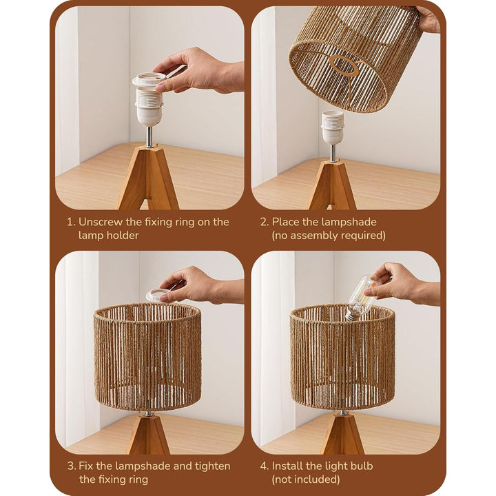 Small Rattan Table Lamp, Wood Tripod Bedside Lamp, Boho Nightstand Lamp for Living Room, End Table, Office, E26 Base, Natural Style - Just Closeouts Canada Inc.X004896O8H