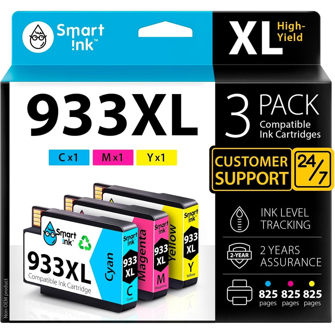 Smart Ink Compatible Ink Cartridge for HP 932 XL 933 XL 932XL 933XL 3 Pack Combo (C/M/Y Colors) Ink Cartridges High Capacity Works with HP Officejet 6600 6100 6700 7110 7610 7612 - Just Closeouts Canada Inc.