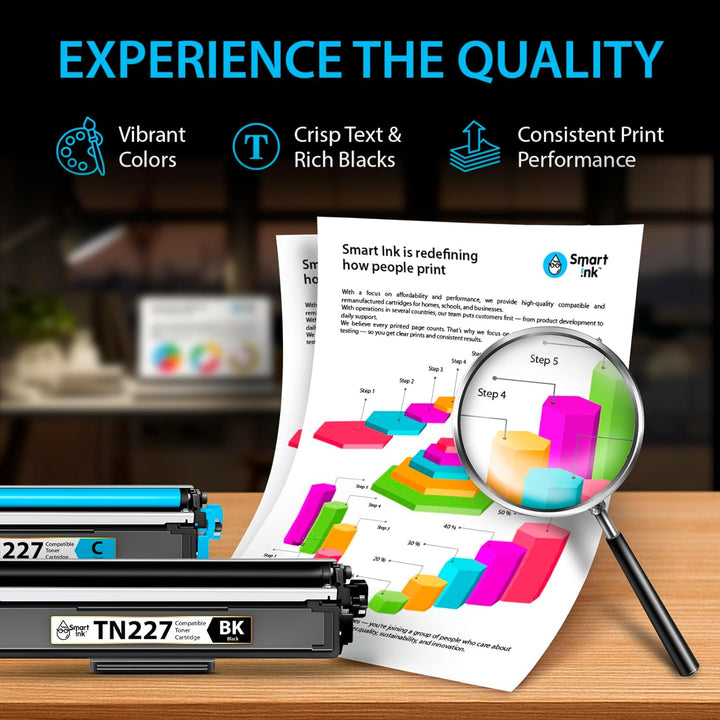 Smart Ink Compatible TN227 High Yield Toner Cartridge 5 Pack (2BK/C/M/Y) Replacement for Brother TN - 227 TN - 223 TN223bk TN227bk to use with MFC - L3770CDW HL - L3290CDW HL - L3270CDW MFC - L3710CW HL - L3210CW - Just Closeouts Canada Inc.