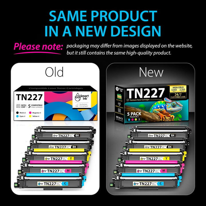 Smart Ink Compatible TN227 High Yield Toner Cartridge 5 Pack (2BK/C/M/Y) Replacement for Brother TN - 227 TN - 223 TN223bk TN227bk to use with MFC - L3770CDW HL - L3290CDW HL - L3270CDW MFC - L3710CW HL - L3210CW - Just Closeouts Canada Inc.
