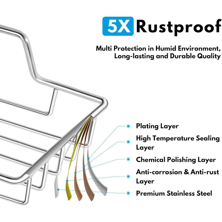 Soap Dish Holder, No Drilling, 304 Rustproof Stainless Steel, Wall Mounted Soap Holder Soap Tray Bar Soap Sponge Holder for Bathroom & Kitchen, Square, Silver - Just Closeouts Canada Inc.