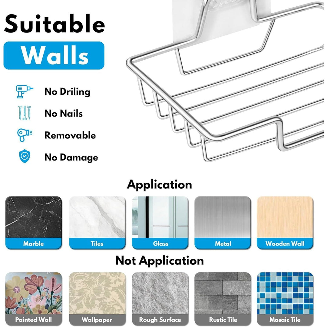 Soap Dish Holder, No Drilling, 304 Rustproof Stainless Steel, Wall Mounted Soap Holder Soap Tray Bar Soap Sponge Holder for Bathroom & Kitchen, Square, Silver - Just Closeouts Canada Inc.