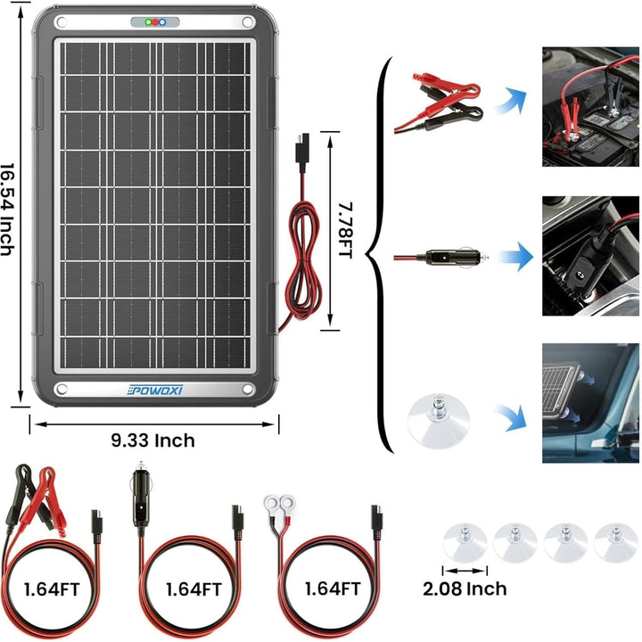 Solar Battery Trickle Charger for Car Battery, Portable and Waterproof Solar Battery Maintainer, Amorphous Silicon Solar Panel car Battery Charger (MPPT - 15W) - Just Closeouts Canada Inc.X0043OIJ7V