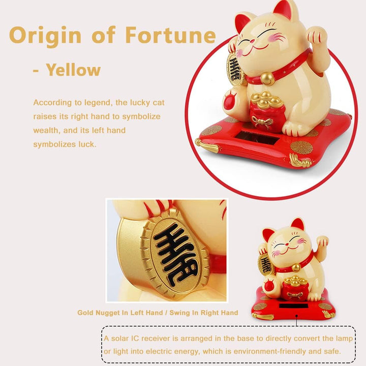 Solar Powered Waving Lucky Cat Cute Waving Cat Good Luck Wealth Welcoming Cats for Home or Office Display, Car Decoration.(Yellow) - Just Closeouts Canada Inc.