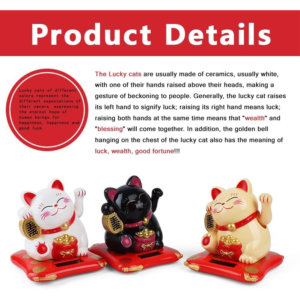 Solar Powered Waving Lucky Cat Cute Waving Cat Good Luck Wealth Welcoming Cats for Home or Office Display, Car Decoration.(Yellow) - Just Closeouts Canada Inc.