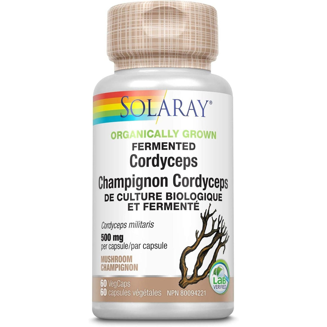 Solaray – Fermented Cordyceps Mushroom, 500mg | Cordyceps Militaris | Dietary Supplement, Organically Grown | Non - GMO, Vegan, Lab Verified | 60 VegCaps - Just Closeouts Canada Inc.079280868920