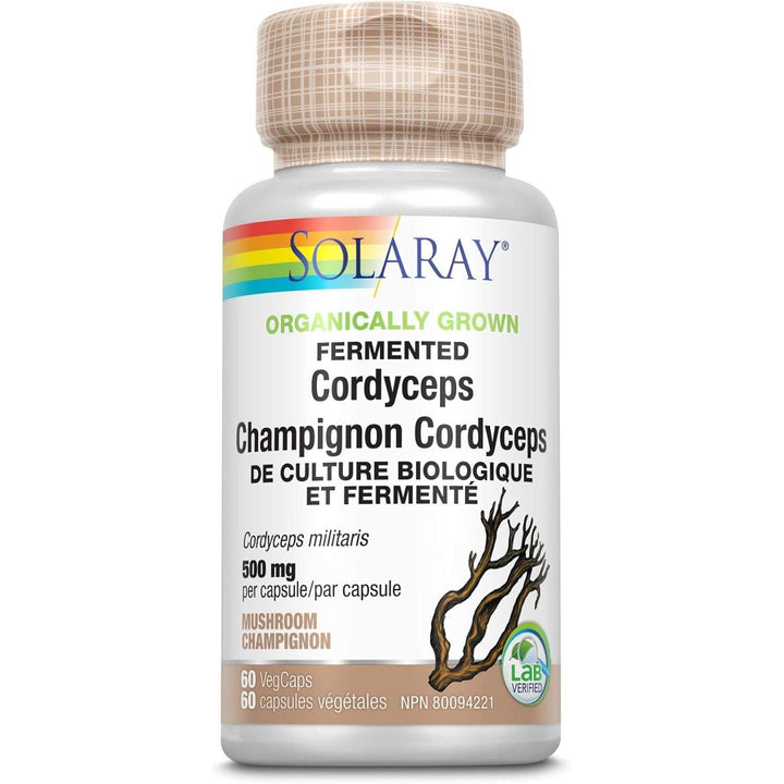 Solaray – Fermented Cordyceps Mushroom, 500mg | Cordyceps Militaris | Dietary Supplement, Organically Grown | Non - GMO, Vegan, Lab Verified | 60 VegCaps - Just Closeouts Canada Inc.079280868920
