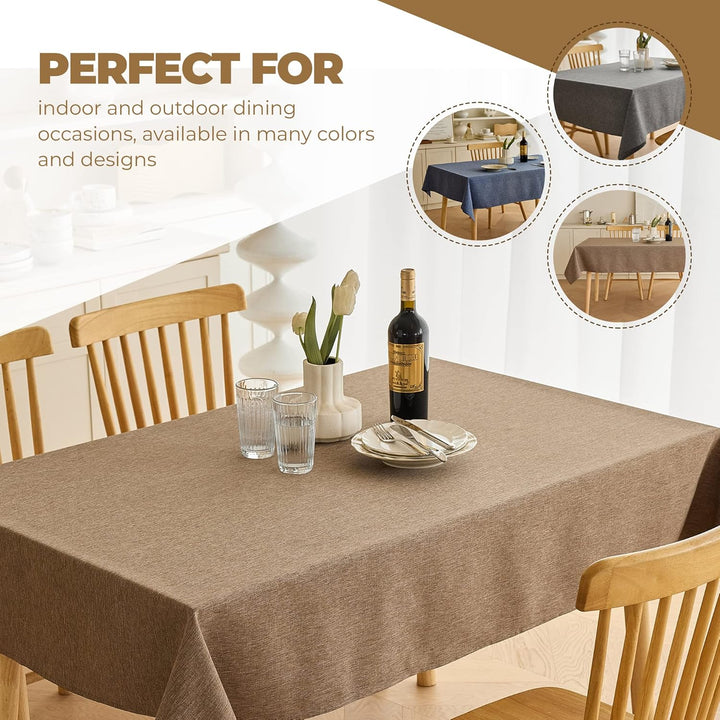 Solid Linen Dining Rectangular Table Cloth, Outdoor Waterproof Party Table Cover for Wedding, Picnics Table, Rectangle Easy to Clean Tablecloth(Oblong, 60 x 104 Inch (8-10 Seats), Coffee) - Just Closeouts Canada Inc.X003KNDT49