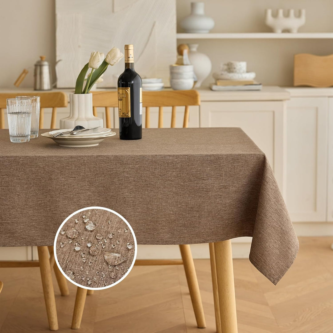 Solid Linen Dining Rectangular Table Cloth, Outdoor Waterproof Party Table Cover for Wedding, Picnics Table, Rectangle Easy to Clean Tablecloth(Oblong, 60 x 104 Inch (8-10 Seats), Coffee) - Just Closeouts Canada Inc.X003KNDT49
