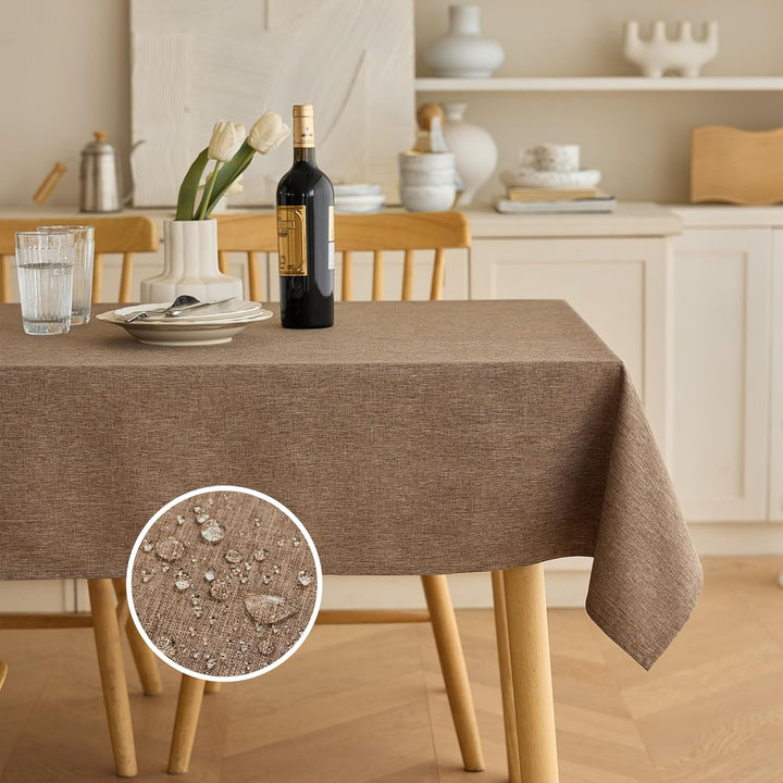 Solid Linen Dining Rectangular Table Cloth, Outdoor Waterproof Party Table Cover for Wedding, Picnics Table, Rectangle Easy to Clean Tablecloth(Oblong, 60 x 104 Inch (8-10 Seats), Coffee) - Just Closeouts Canada Inc.X003KNDT49
