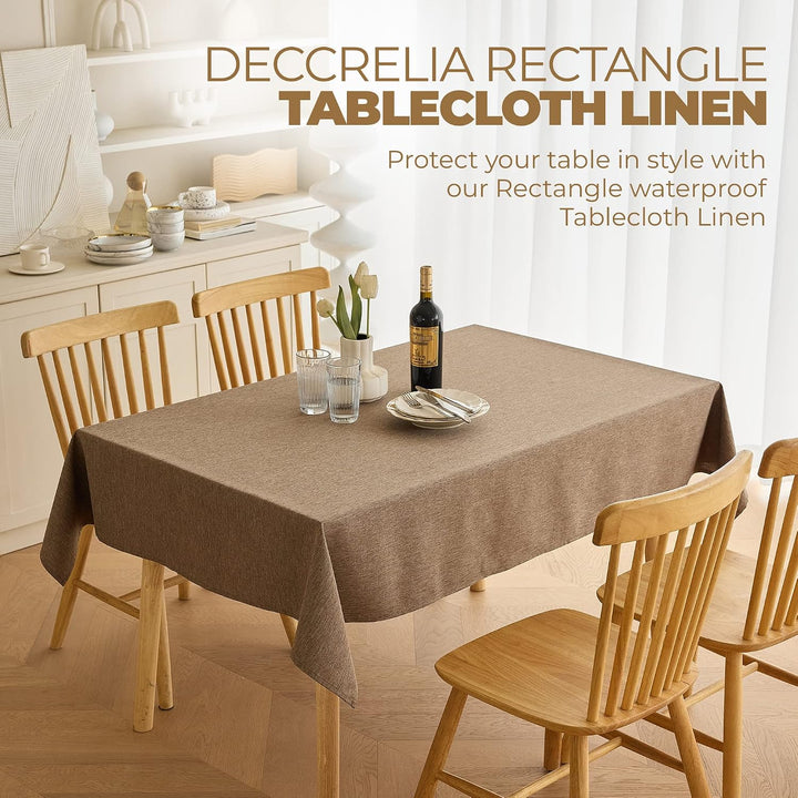 Solid Linen Dining Rectangular Table Cloth, Outdoor Waterproof Party Table Cover for Wedding, Picnics Table, Rectangle Easy to Clean Tablecloth(Oblong, 60 x 104 Inch (8-10 Seats), Coffee) - Just Closeouts Canada Inc.X003KNDT49